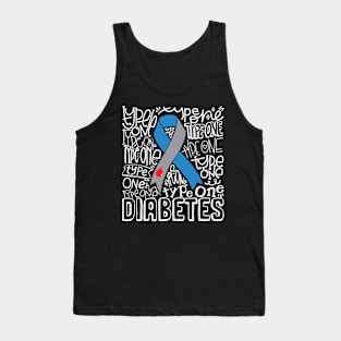 Grey And Blue Ribbon Typography Type 1 Diabetes Awareness Tank Top